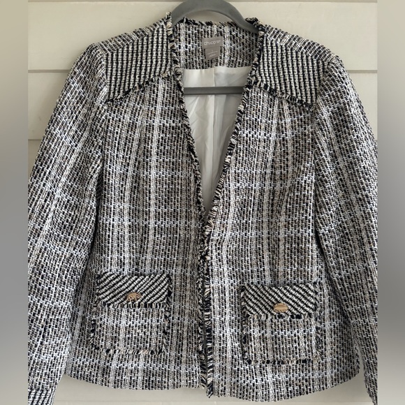 Chico's Black Tweed Fringe Blazer Jacket Women’s Size 8/10 (Chico’s Size 1) - Picture 11 of 15